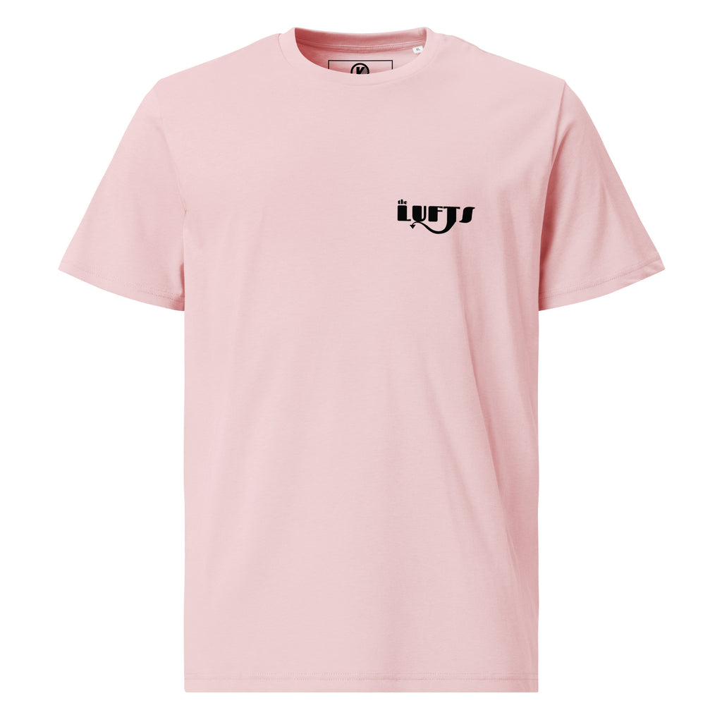 Front view of The Lufts Classic Logo T-Shirt in cotton pink by Vintage Vices