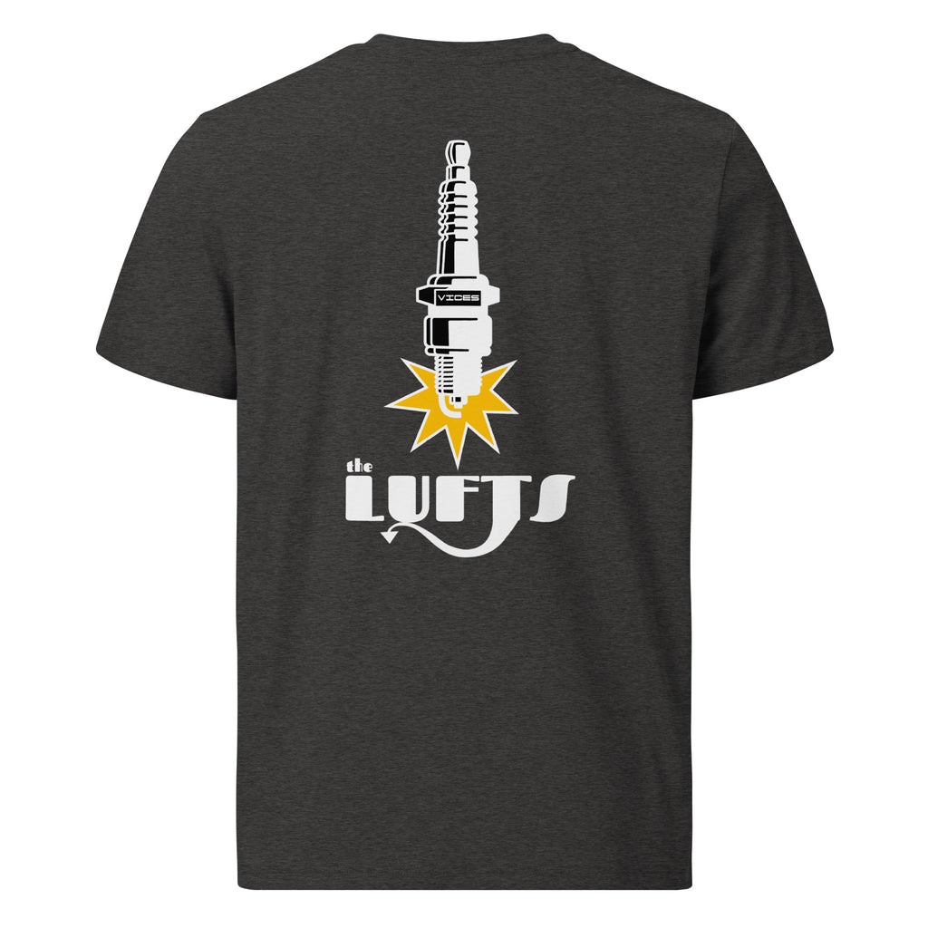 Back view of The Lufts Classic Logo T-Shirt Dark in dark heather grey by Vintage Vices