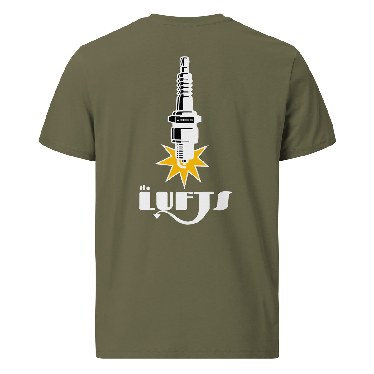 Back view of The Lufts Classic Logo T-Shirt Dark in khaki by Vintage Vices