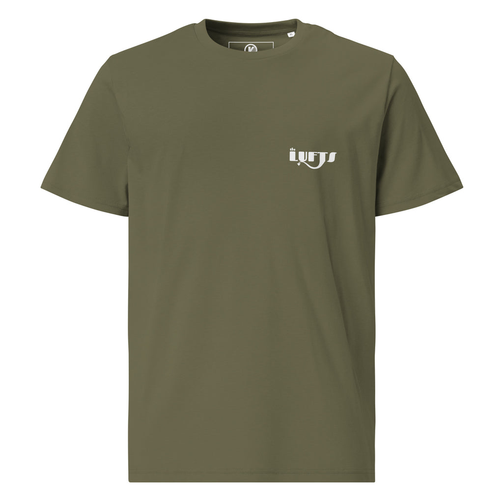 Front view of The Lufts Classic Logo T-Shirt Dark in khaki by Vintage Vices