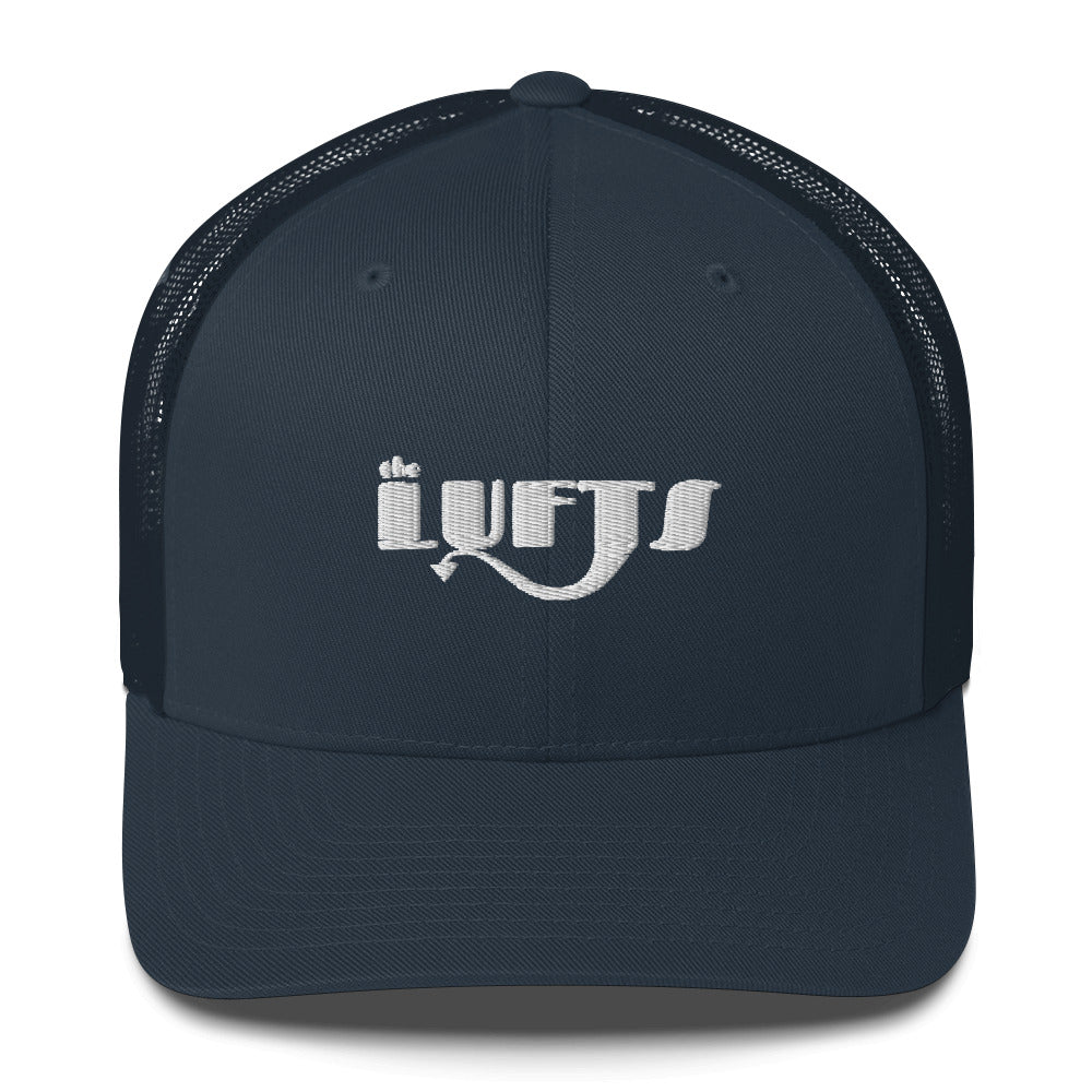 Front view of The Lufts Trucker Cap in navy by Vintage Vices