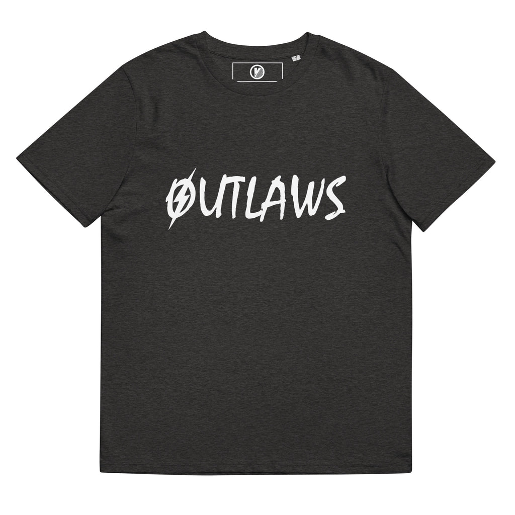 Front view of The Outlaws Botox T-Shirt in dark heather grey by Vintage Vices