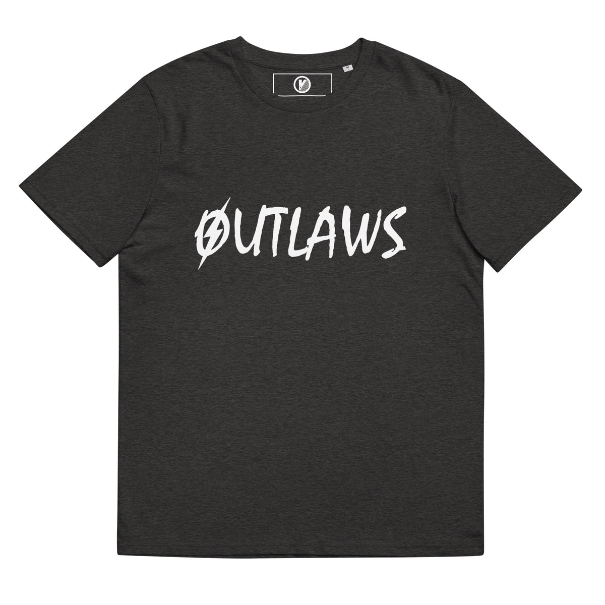 Front view of The Outlaws Botox T-Shirt in dark heather grey by Vintage Vices