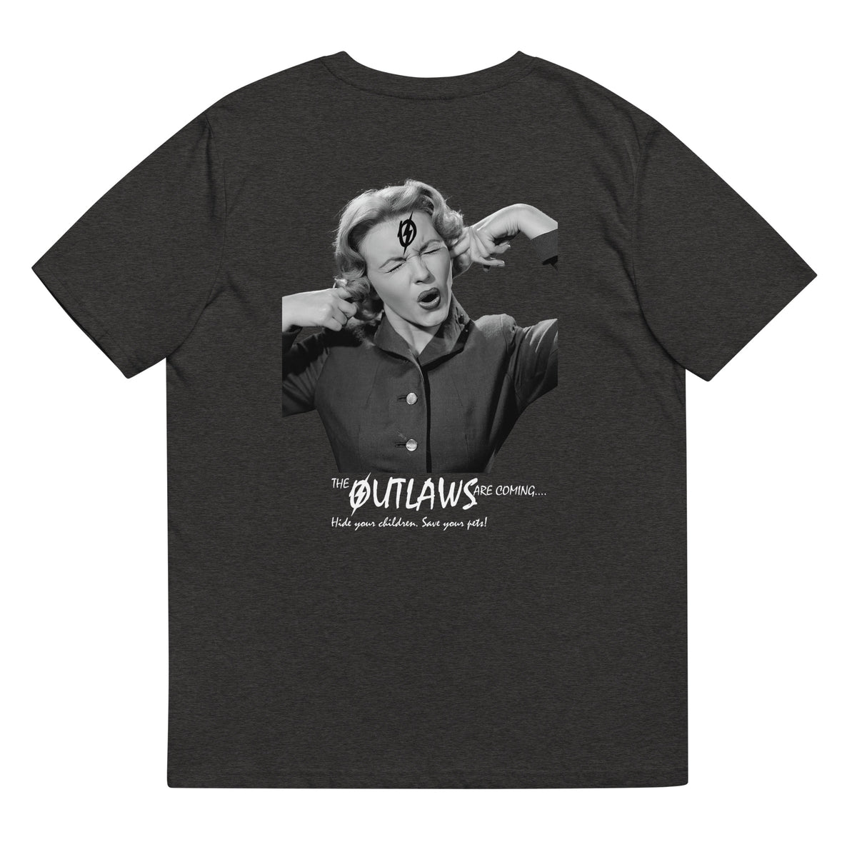 Back view of The Outlaws Scream 2 T-Shirt in dark heather grey by Vintage Vices