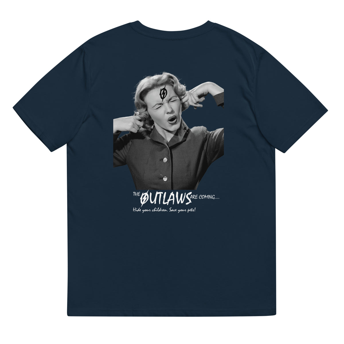 Back view of The Outlaws Scream 2 T-Shirt in French navy by Vintage Vices